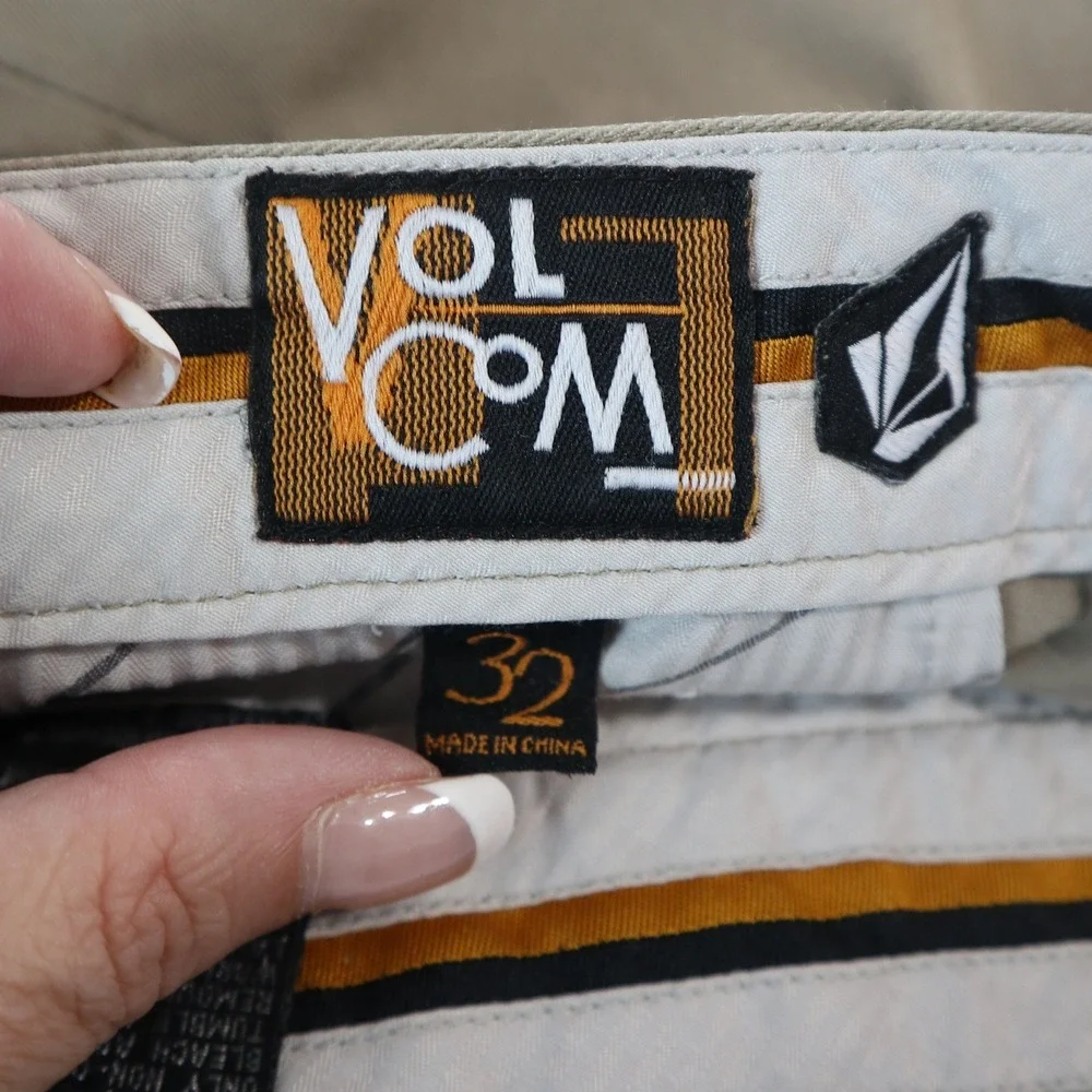 Volcom Friggin Chino Shorts Mens 32 Khaki Tan Cotton Blend Skate Casual Summer
